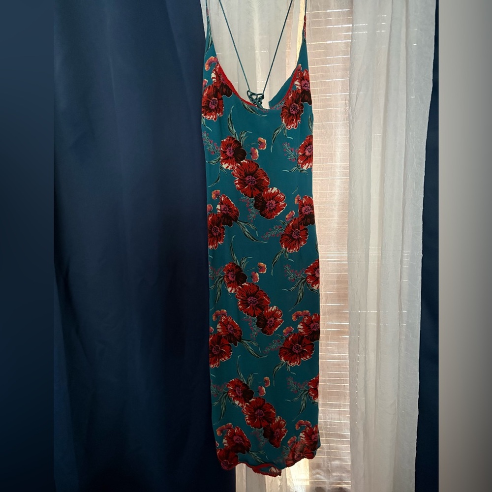 Henne Teal and Red Floral Midi Dress